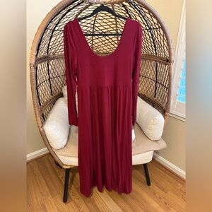 A New Day Long Sleeve Ballet Maxi Dress Burgundy Medium NWT